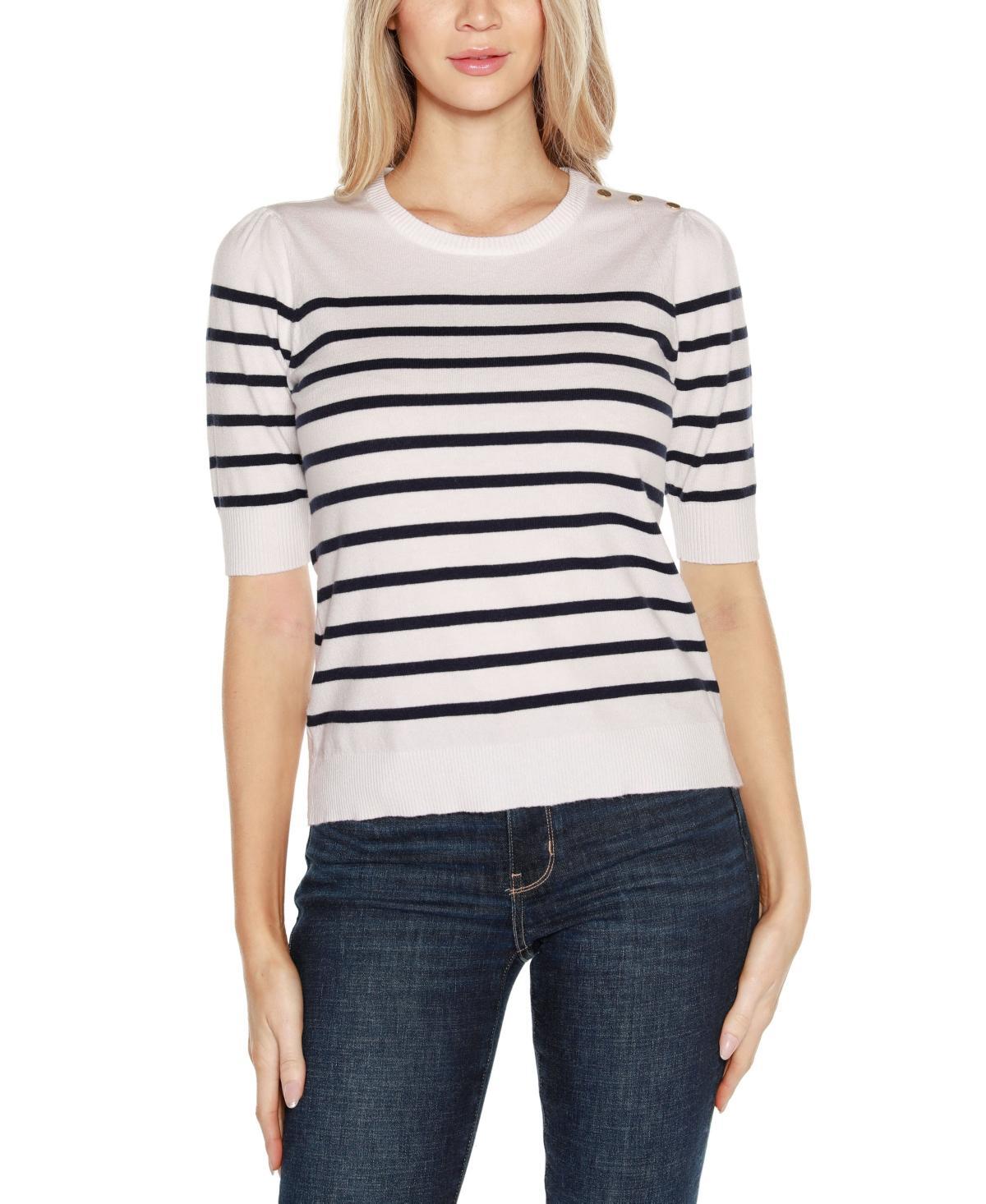 Belldini Womens Breton Striped Sweater - Navy/ Keylime/ Product Image