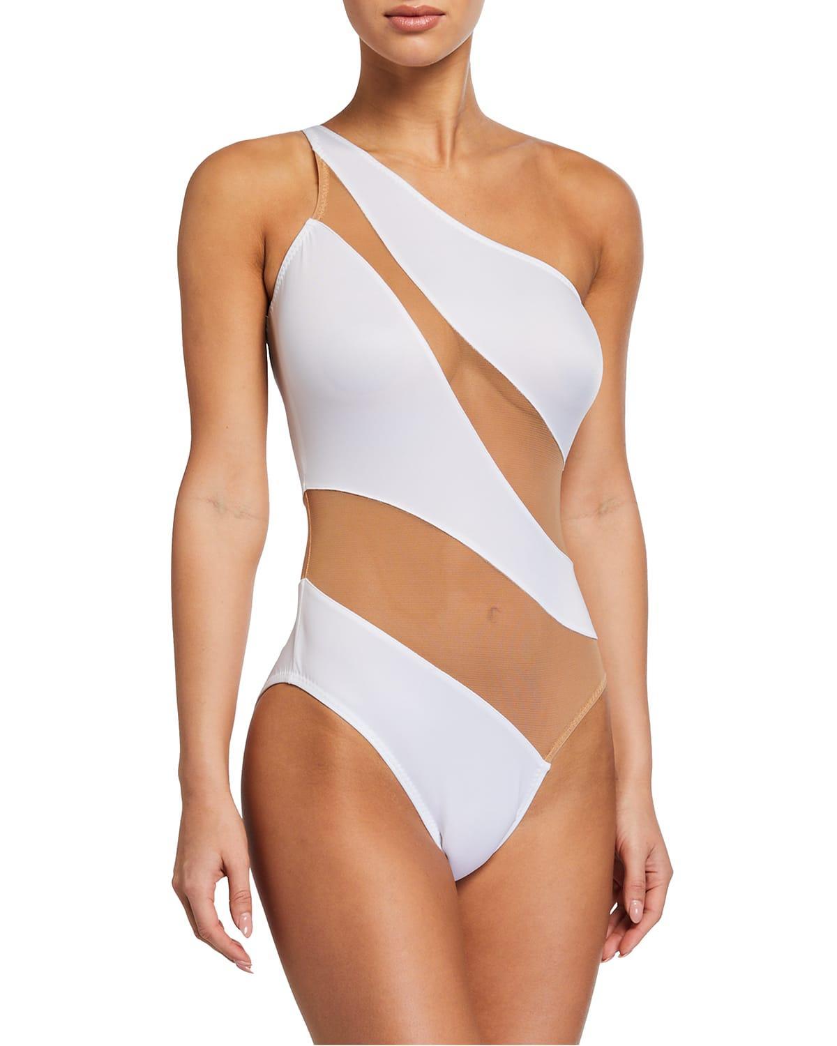 Norma Kamali Snake Mesh One-Shoulder Swimsuit Product Image