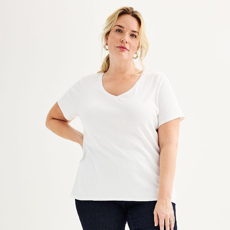 Plus Size Croft & Barrow Essential V-Neck Tee, Womens Product Image