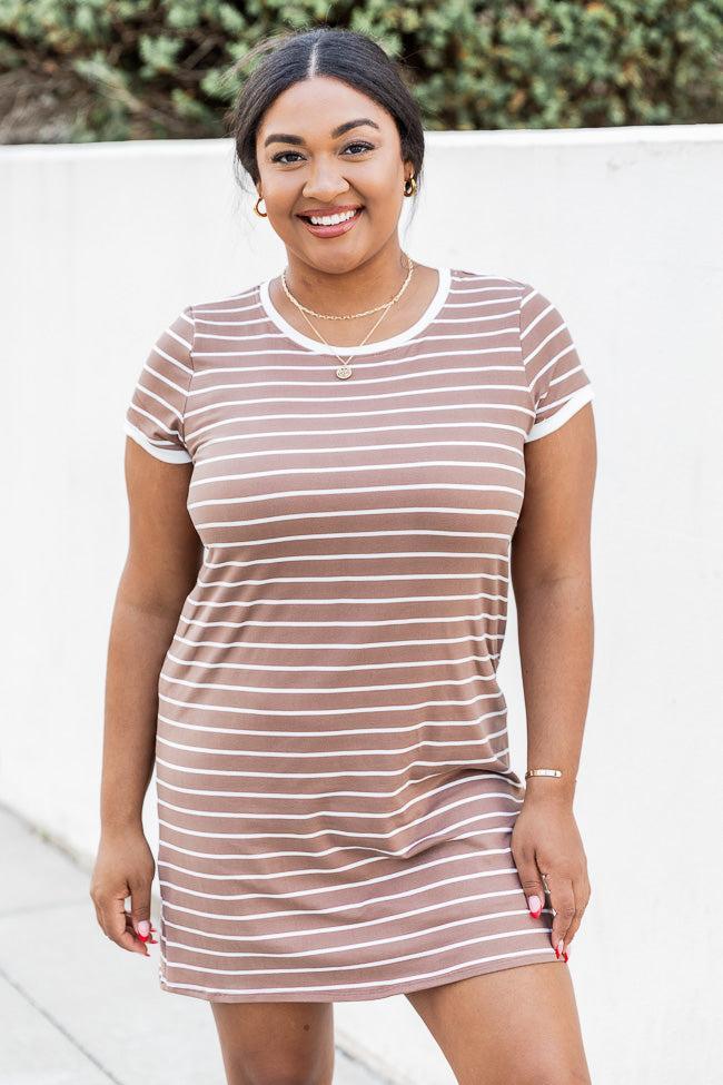 Blissful Days Brown And White Striped T-shirt Dress Product Image