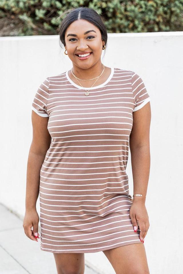 Blissful Days Brown And White Striped T-shirt Dress Product Image