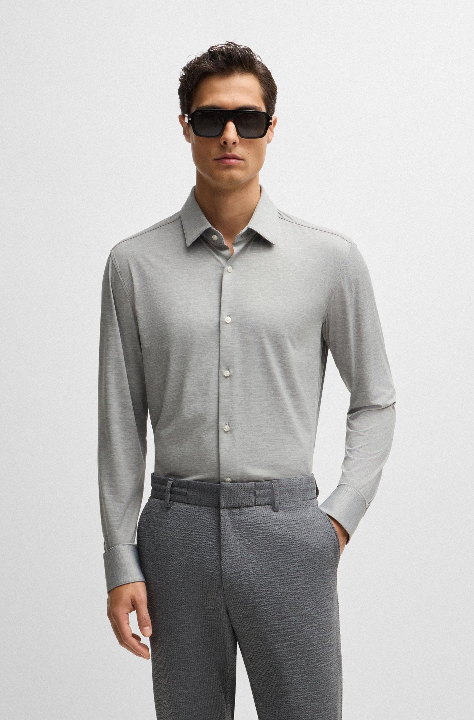 Boss SLIM-FIT SHIRT IN MELANGE PERFORMANCE-STRETCH JERSEY Male Product Image