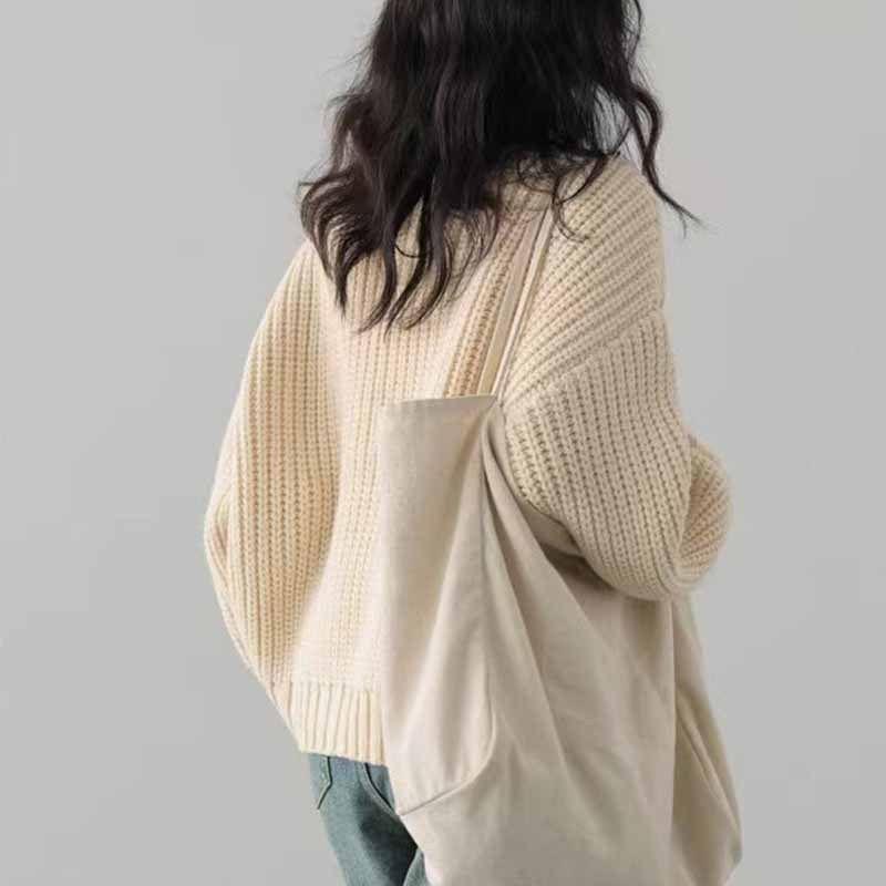 V-Neck Plain Chunky Knit Button-Up Cardigan Product Image