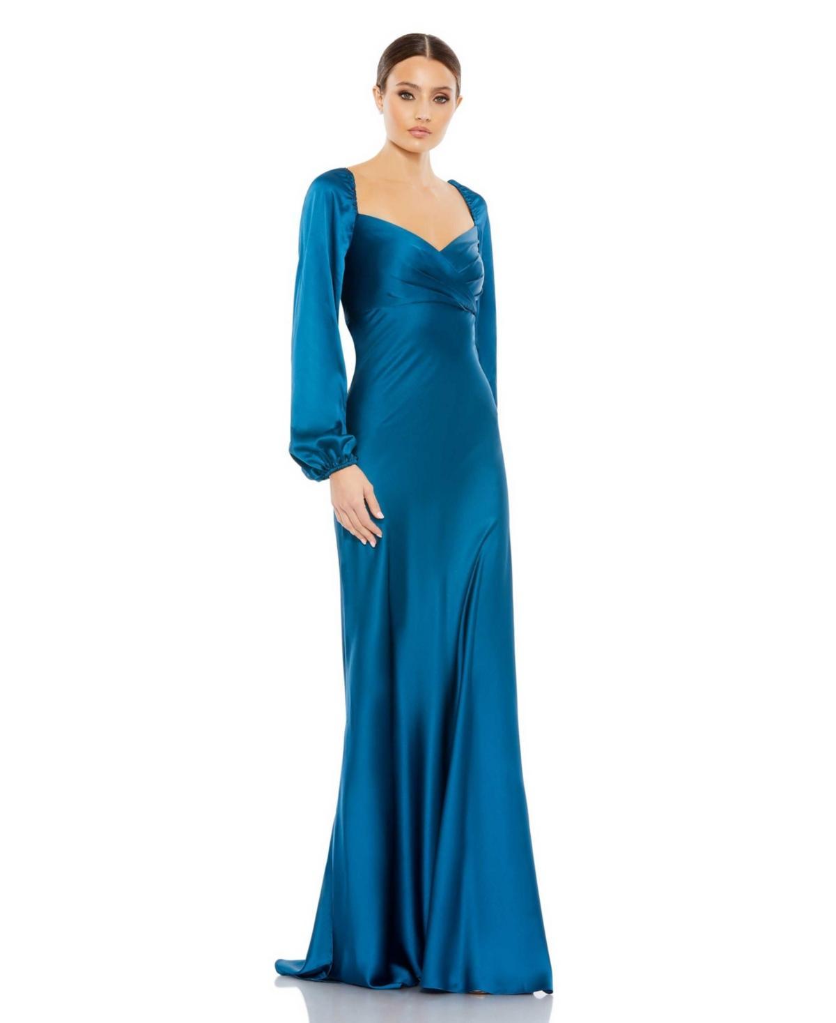 Mac Duggal Sweetheart Neck Long Sleeve Satin Gown Product Image