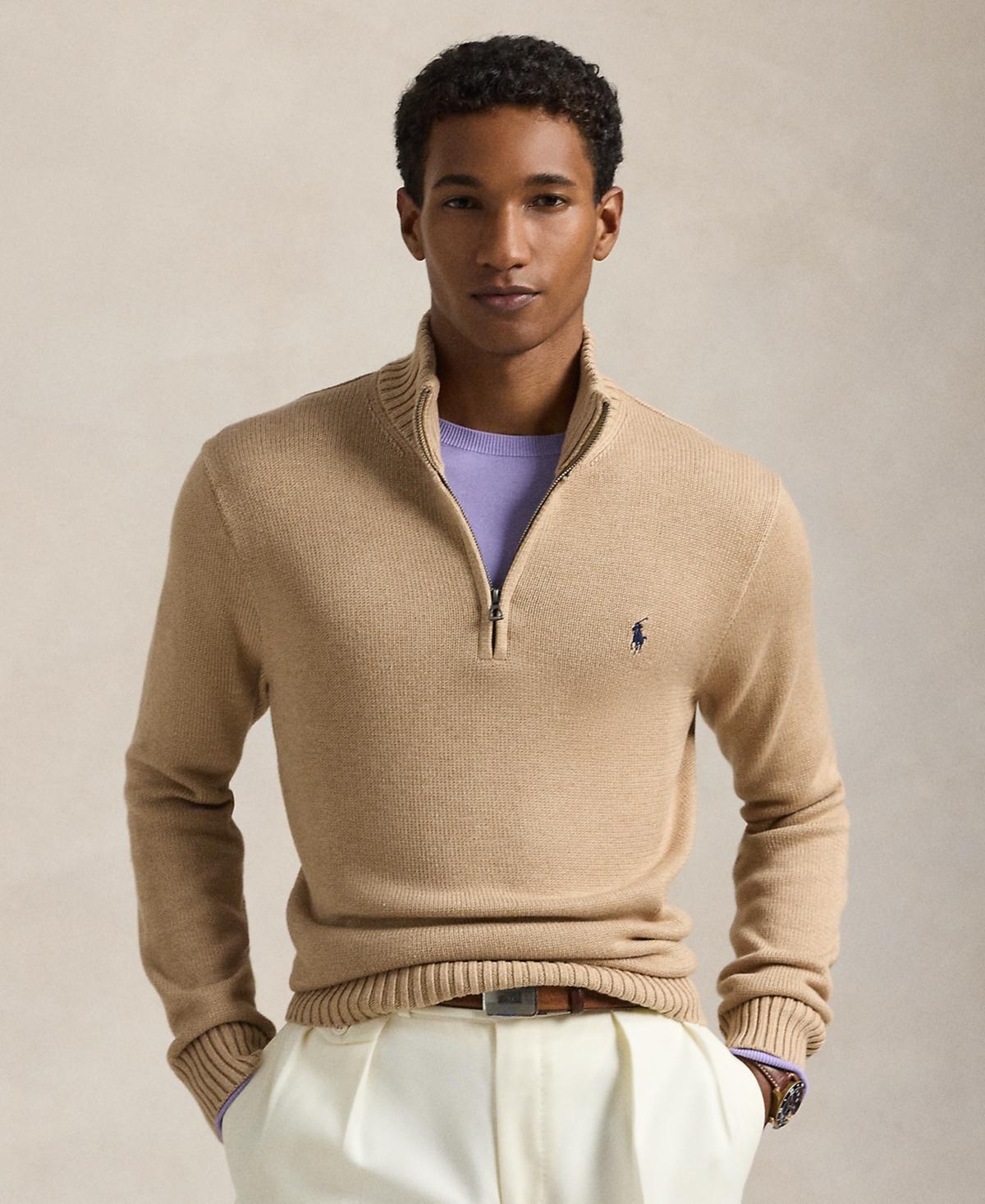 POLO RALPH LAUREN Luxury Jersey Quarter-zip Pullover In Camel Melange Product Image