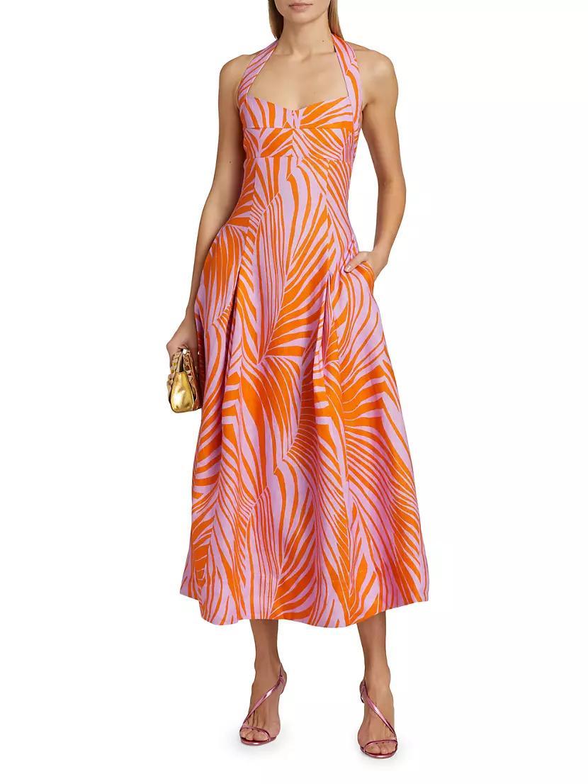 Seraphina Palm Halter Midi-Dress Product Image