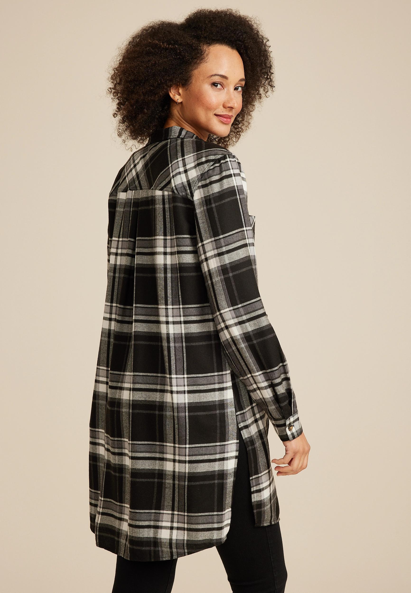 Plaid Button Down Duster Shirt Product Image