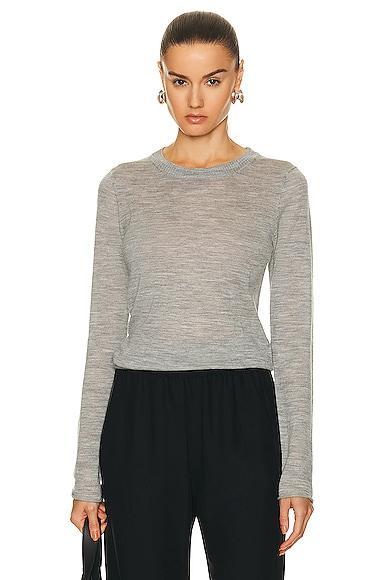 Enza Costa Tissue Cashmere Bold Long Sleeve Crew Top Light Grey. (also in L, M, XS). Product Image