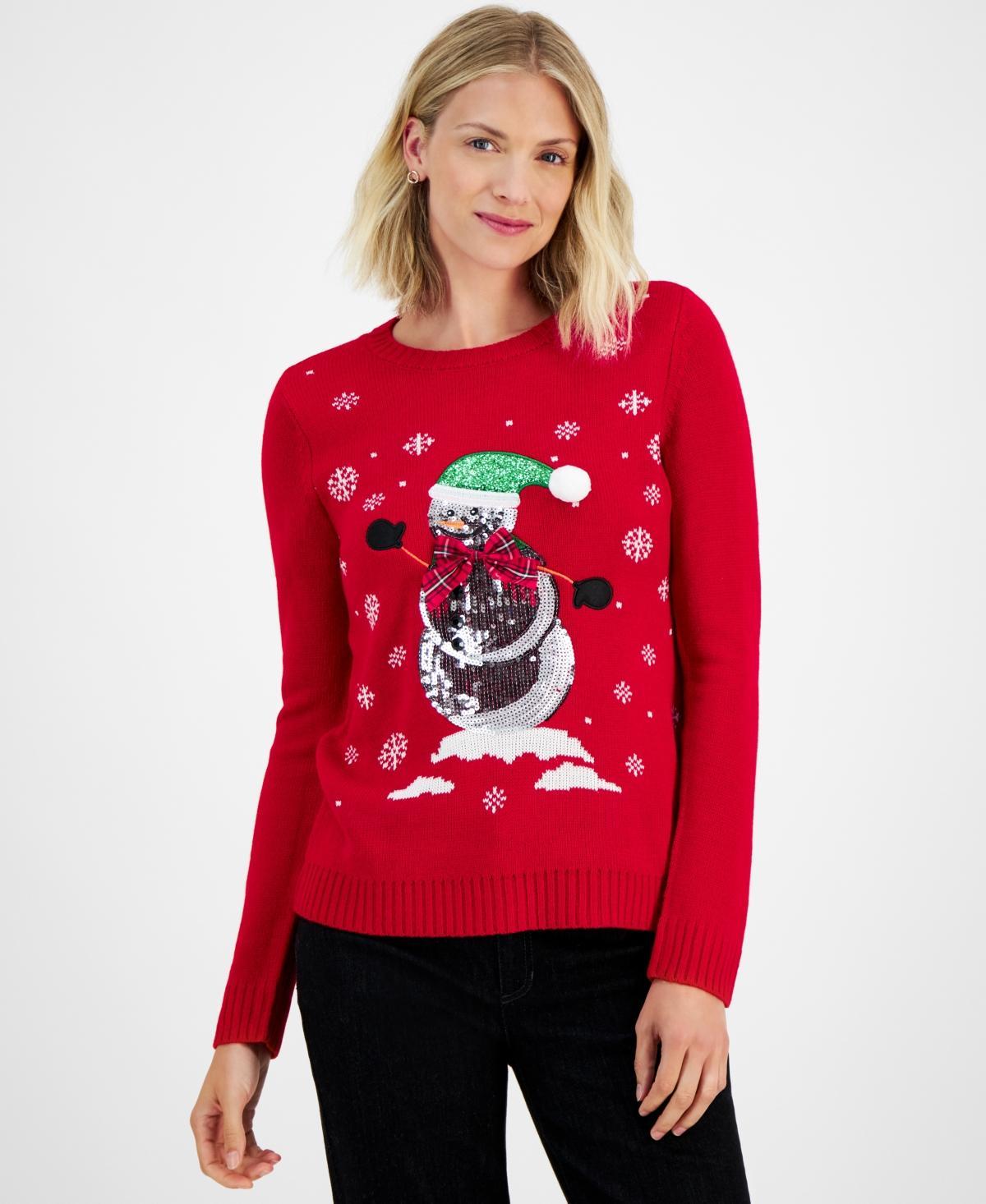 Charter Club Womens Sequined Snowman Crewneck Sweater, Created for Macys Product Image