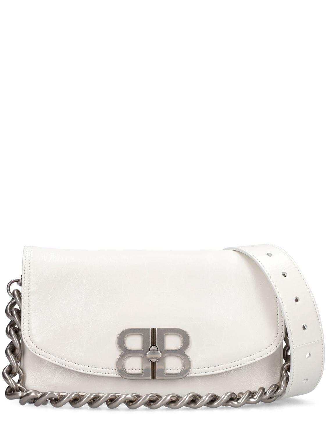 Small Bb Soft Leather Shoulder Bag In White Product Image