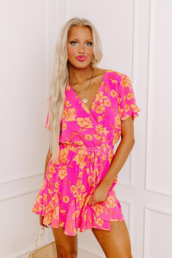 Sassy And Sweet Floral Romper In Neon Pink Product Image