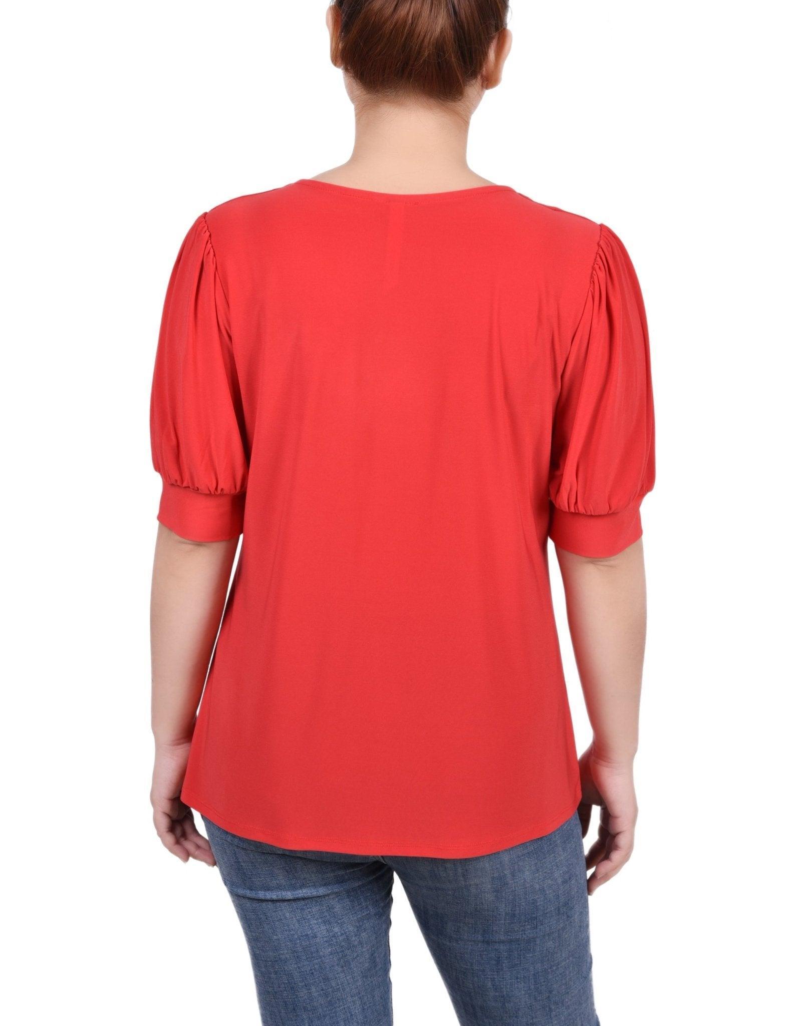 Short Sleeve Balloon Sleeve Top With Hardware - Petite Product Image