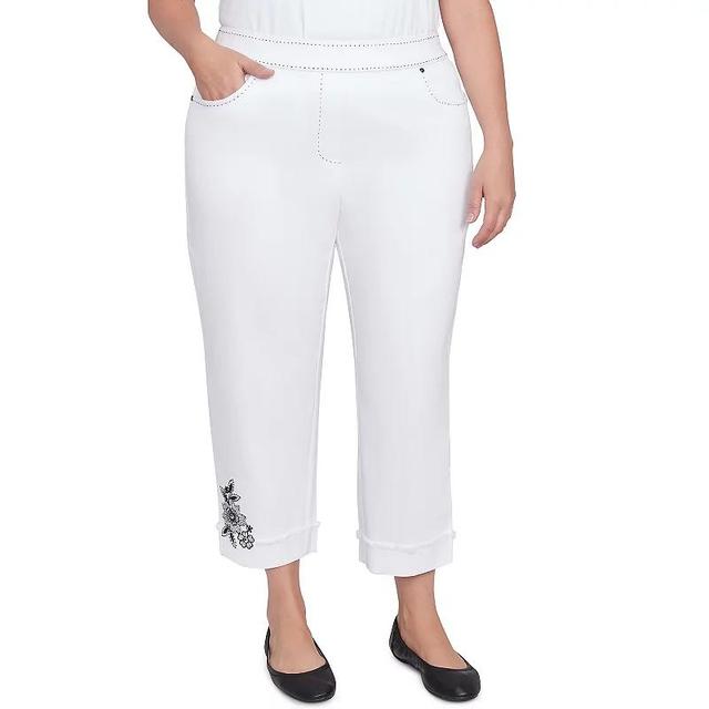 Plus Size Alfred Dunner Floral Embroidered Denim Cuffed Ankle Pants, Womens Product Image