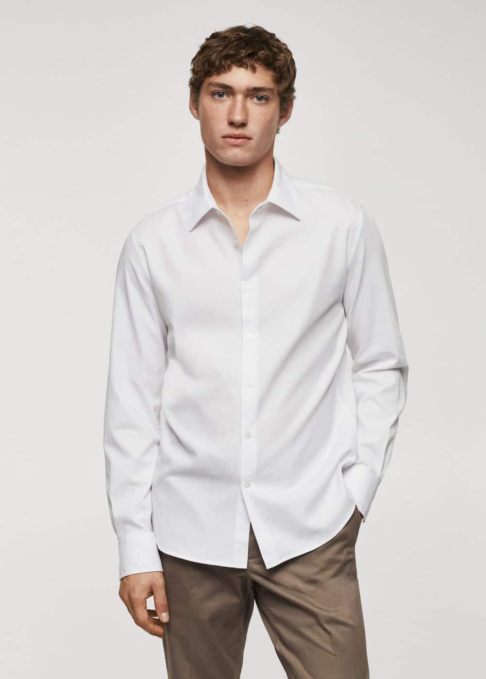 MANGO MAN - Slim-fit cotton structured shirt whiteMen Product Image