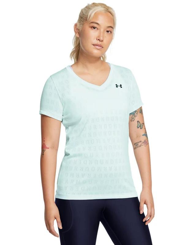 Women's UA Velocity Wordmark Jacquard V-Neck Short Sleeve Product Image