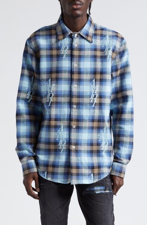 Mens Plaid Staggered Logo Button-Down Shirt Product Image