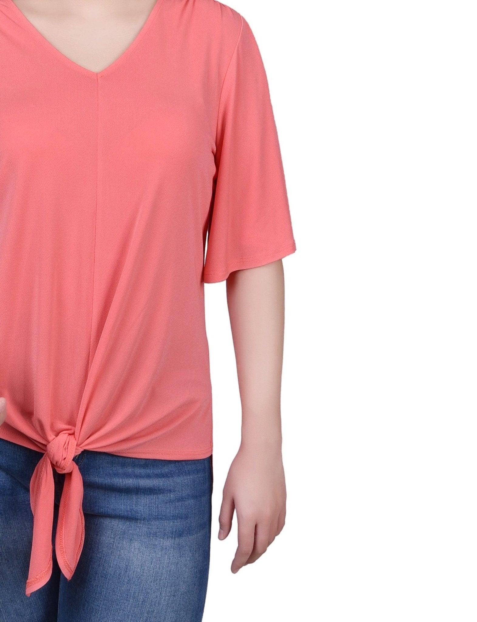 Elbow Sleeve Tie-Front Top - Petite Product Image