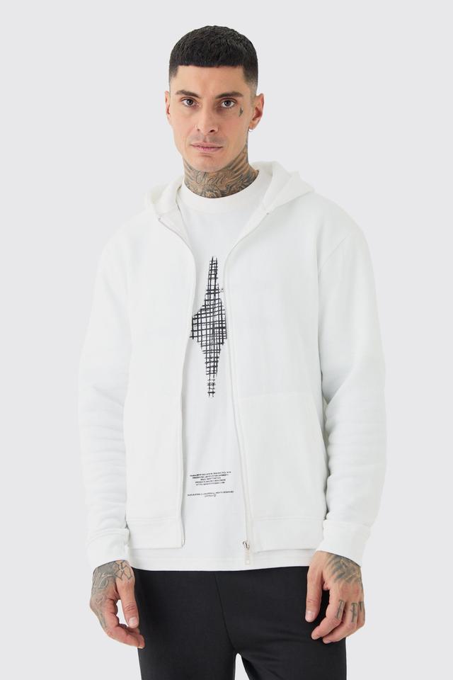 Tall Basic Zip Through Hoodie In White | boohooMAN USA Product Image