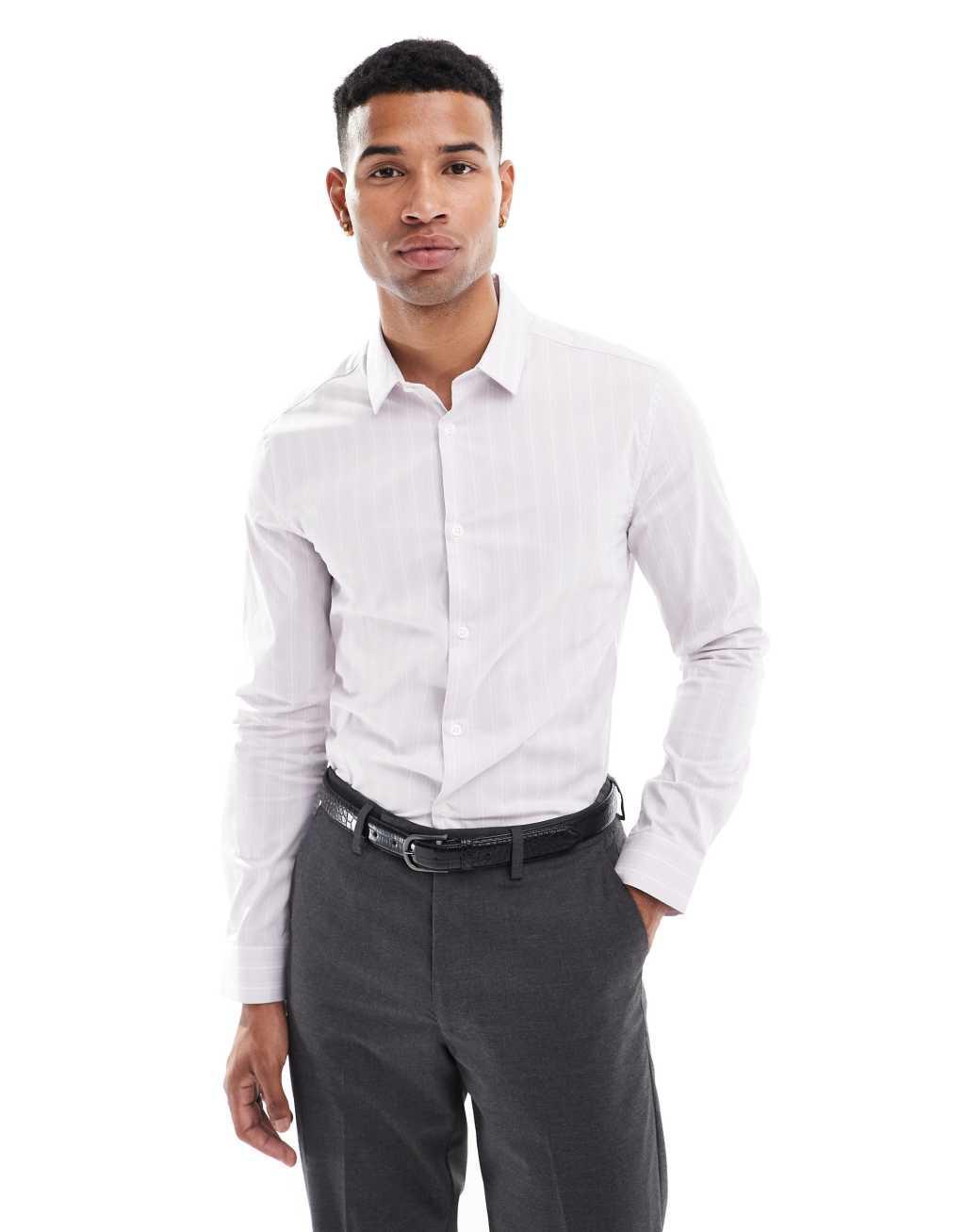 ASOS DESIGN skinny shirt in lilac stripe Product Image