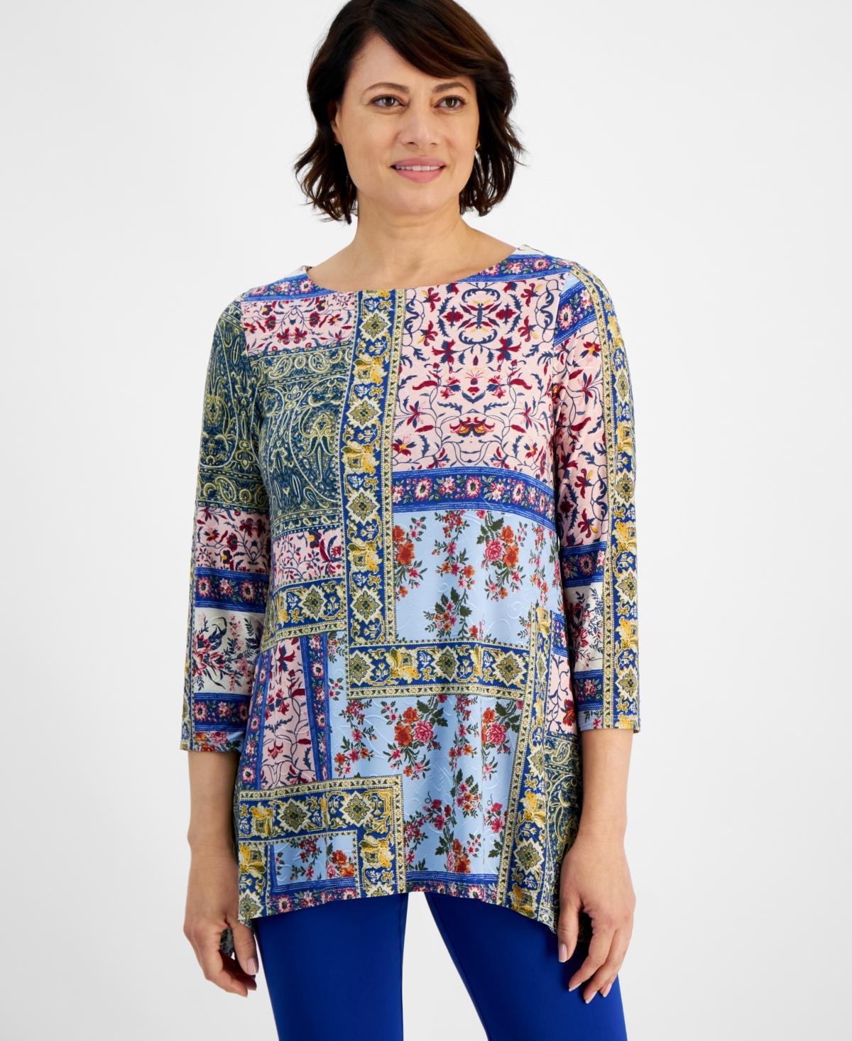 Jm Collection Womens Patch-Work Thrift Jacquard Swing Top, Created for Macys Product Image