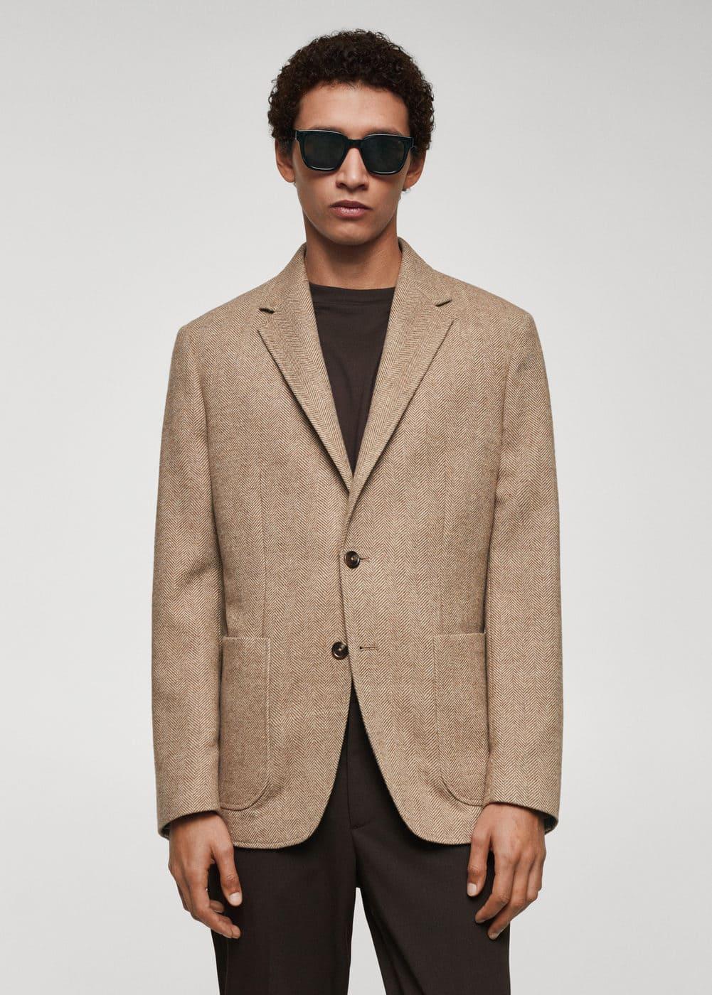 Mango Mens Slim-Fit Herringbone Wool Suit Jacket Product Image