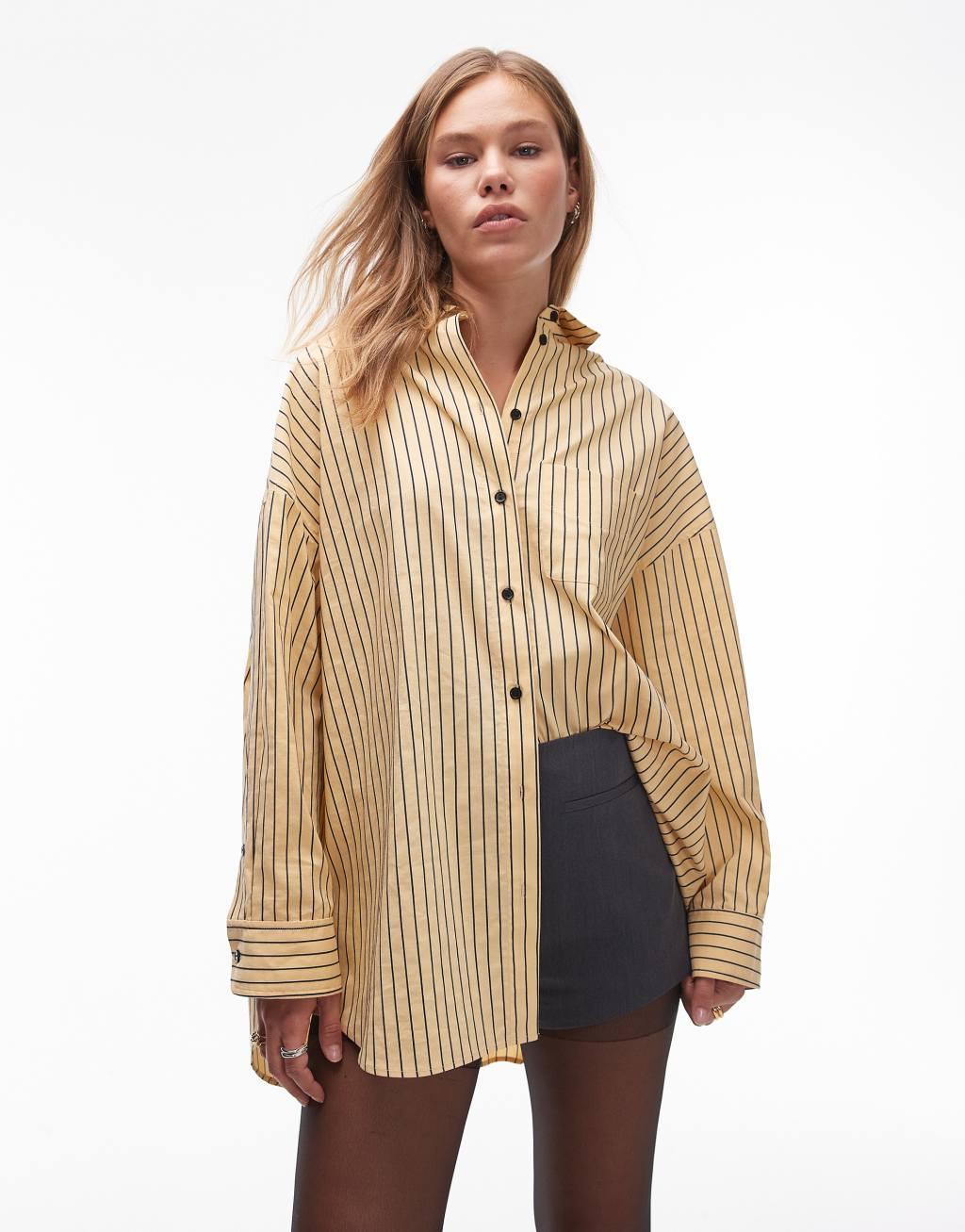 Topshop super oversized shirt in yellow stripe Product Image