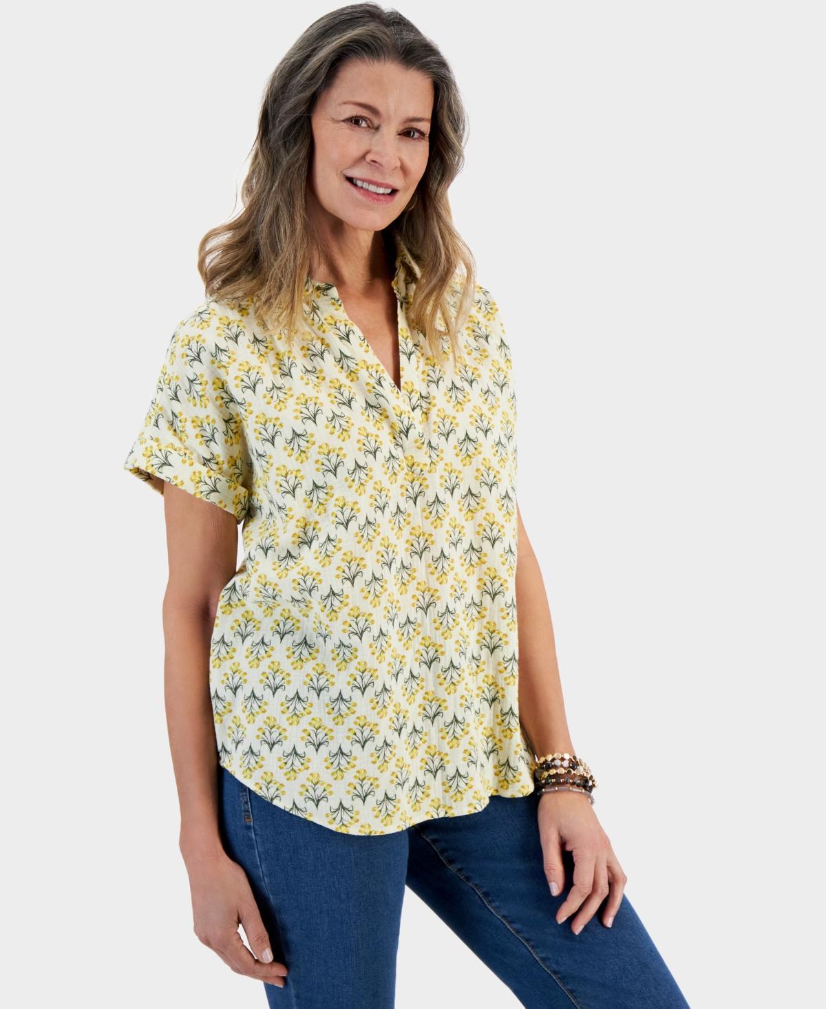 Women's Printed Gauze Short-Sleeve Popover Top, Created for Macy's Product Image