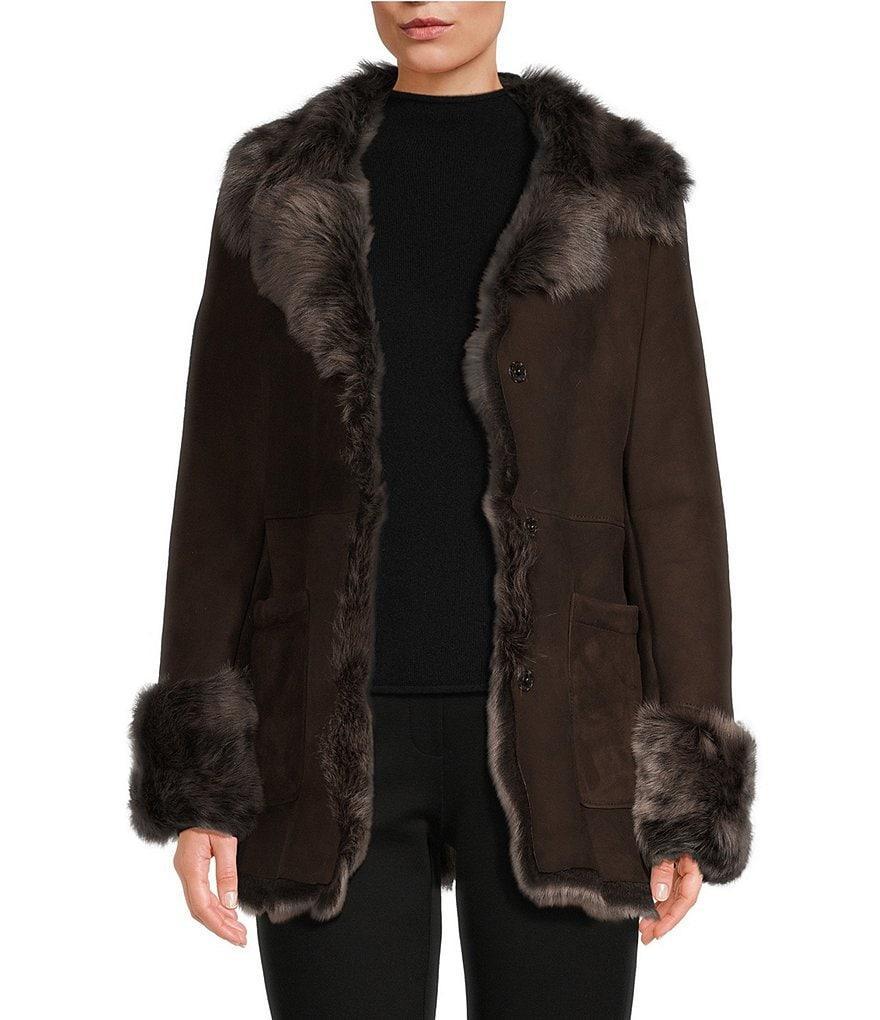 Katherine Kelly Shearling Modern Shawl Collar Hidden Snap Coat Product Image