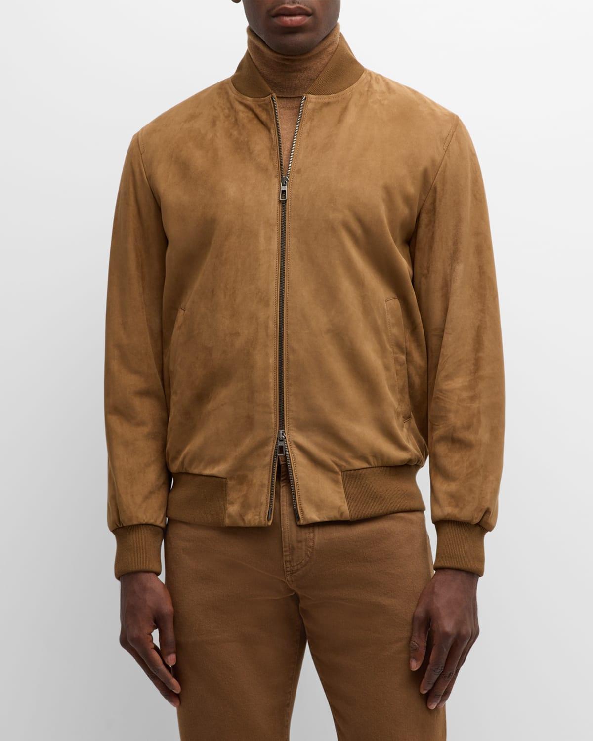 Men's Suede Bomber Jacket Product Image