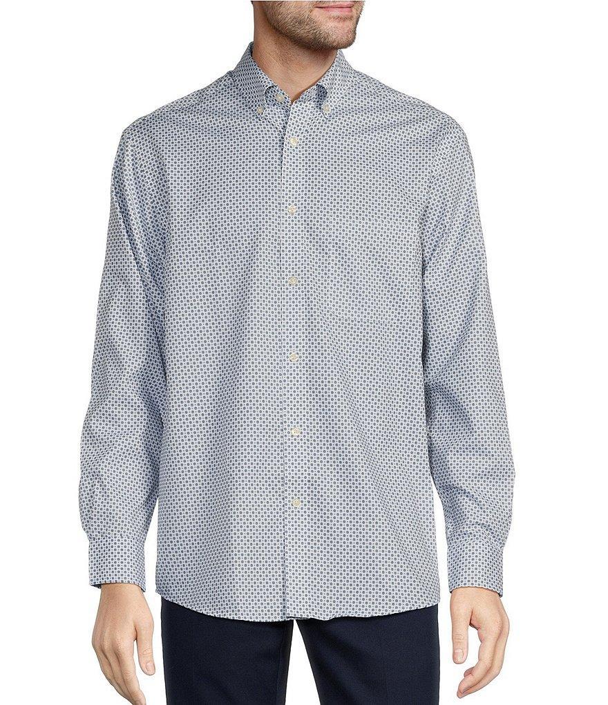 Roundtree & Yorke TravelSmart Easy Care Long Sleeve Herringbone Geometric Print Sport Shirt Product Image