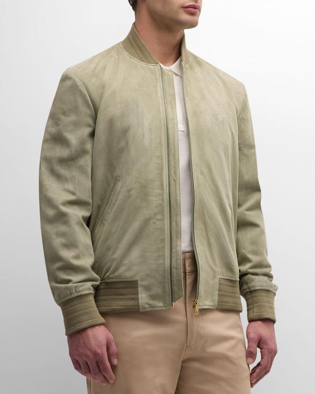 Men's Suede Full-Zip Bomber Jacket Product Image