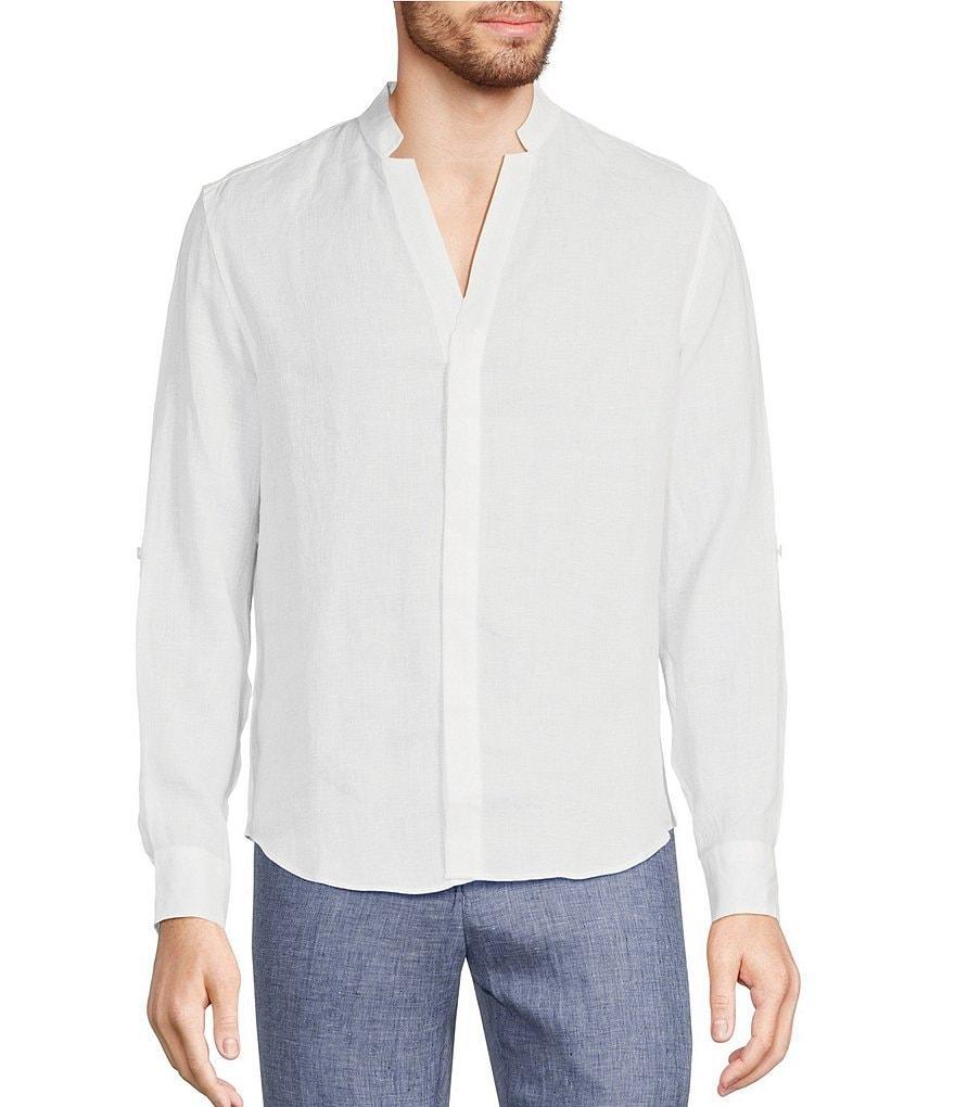 Murano Baird McNutt Classic Fit Mandarin Collar Roll-Tab Long Sleeve Linen Woven Shirt Product Image