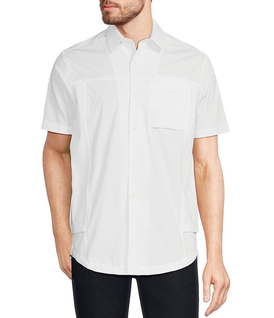 Murano Modern Maritime Collection Slim-Fit Pieced Solid Short Sleeve Woven Shirt Product Image