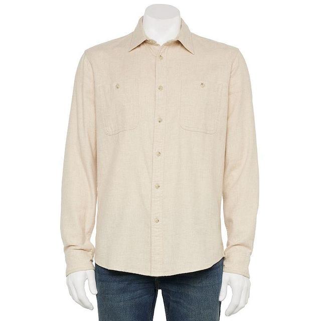 Mens Sonoma Goods For Life Flannel Button-Down Shirt Med Beige Product Image