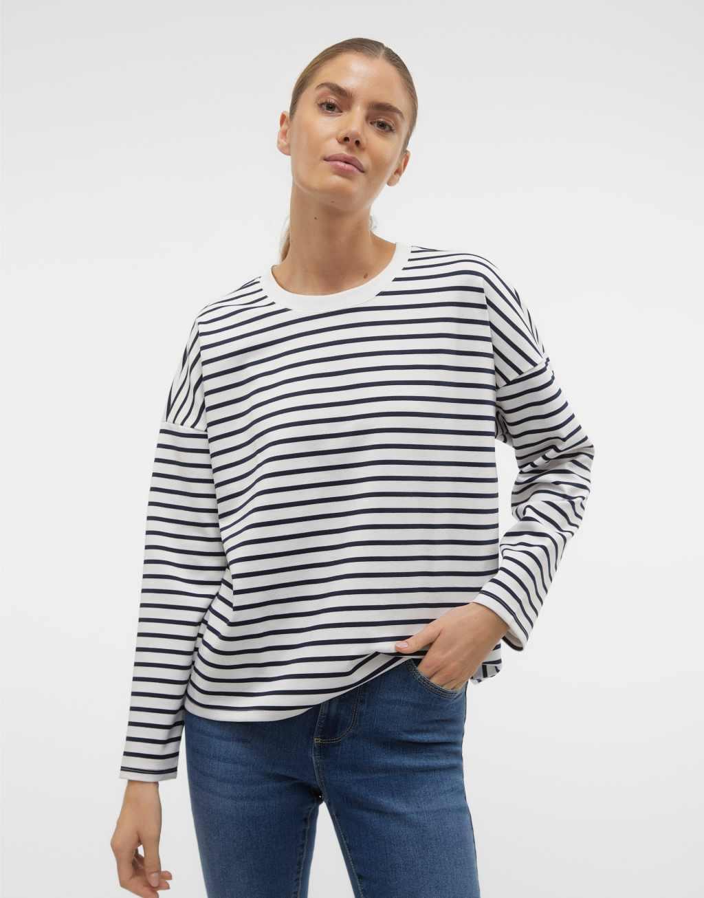 Vero Moda raglan jersey top with long sleeves in navy stripe Product Image