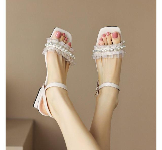 Faux Pearl Ruffle Buckle Sandals Product Image