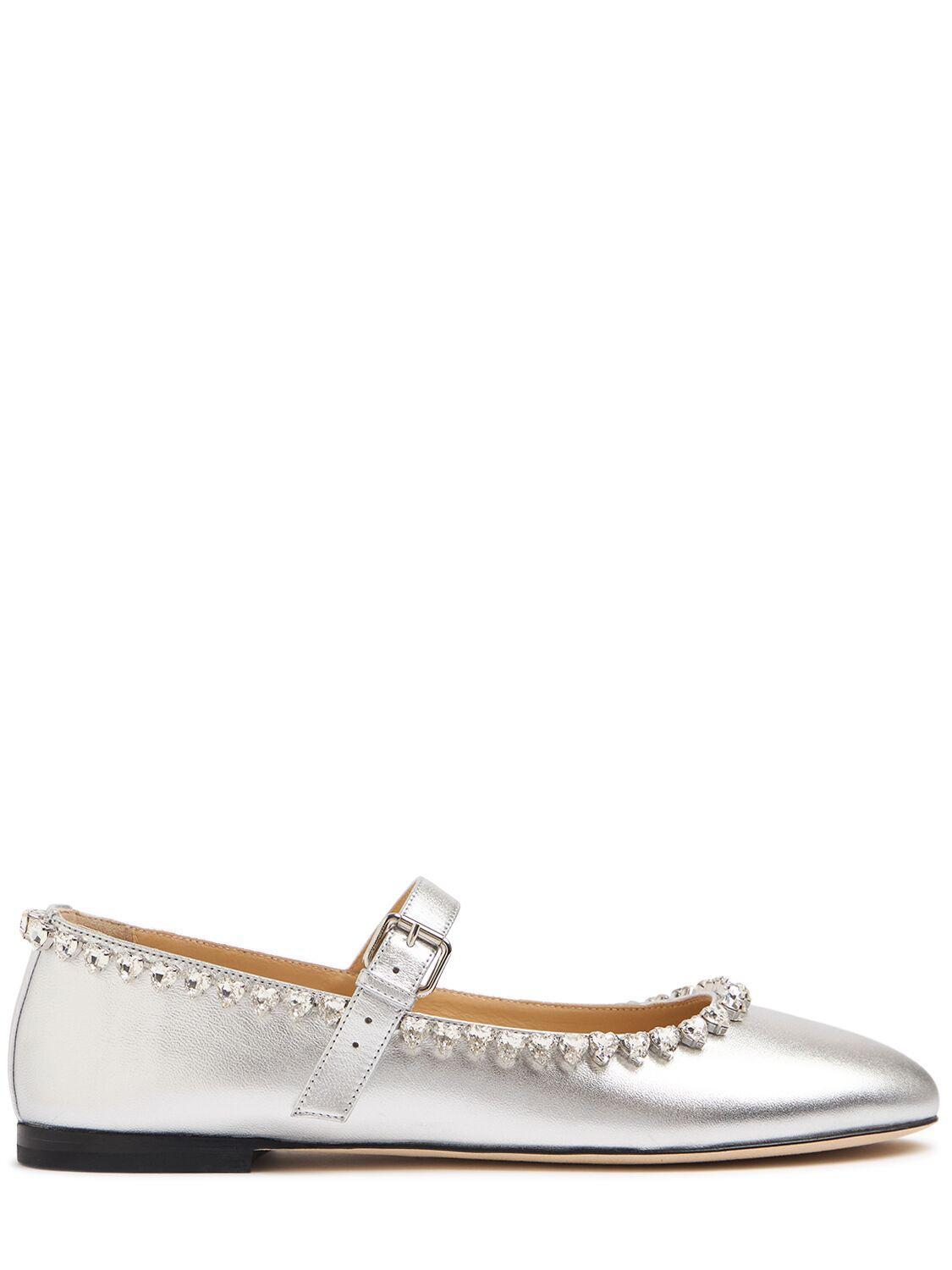 MACH & MACH Crystal-embellished Leather Ballerina Shoes In Silver Product Image