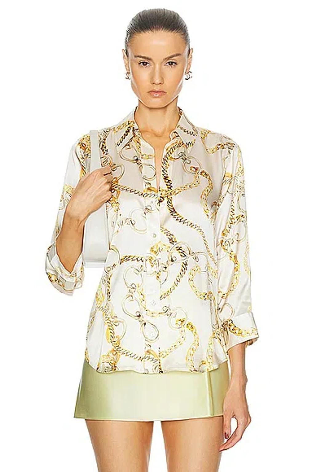 Dani Multi Chain Printed Silk Blouse In Ecru Multi Oversized Chain Product Image