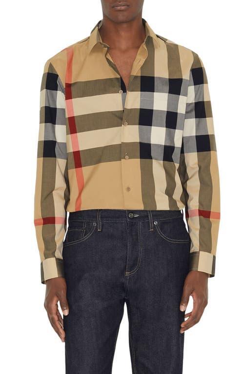 BURBERRY Summerton Heritage Check Cotton Button-up Shirt In Archive/beige Product Image