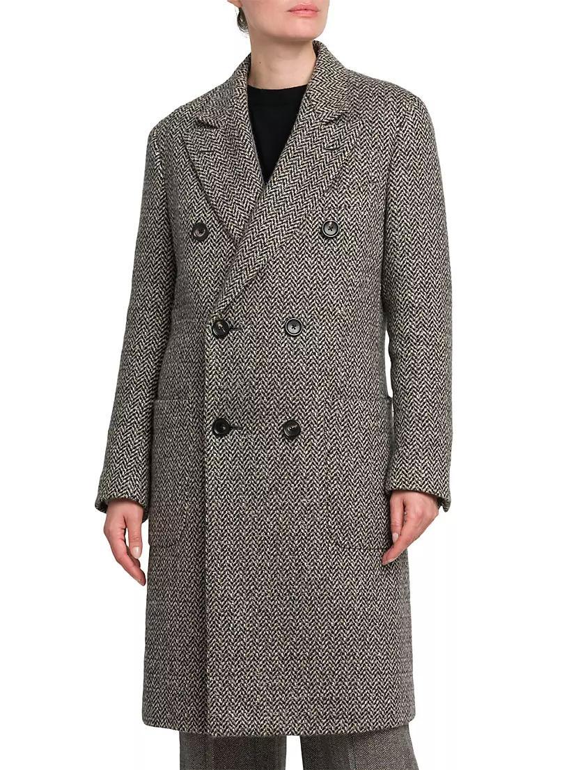 Double-Breasted Herringbone Tweed Coat Product Image