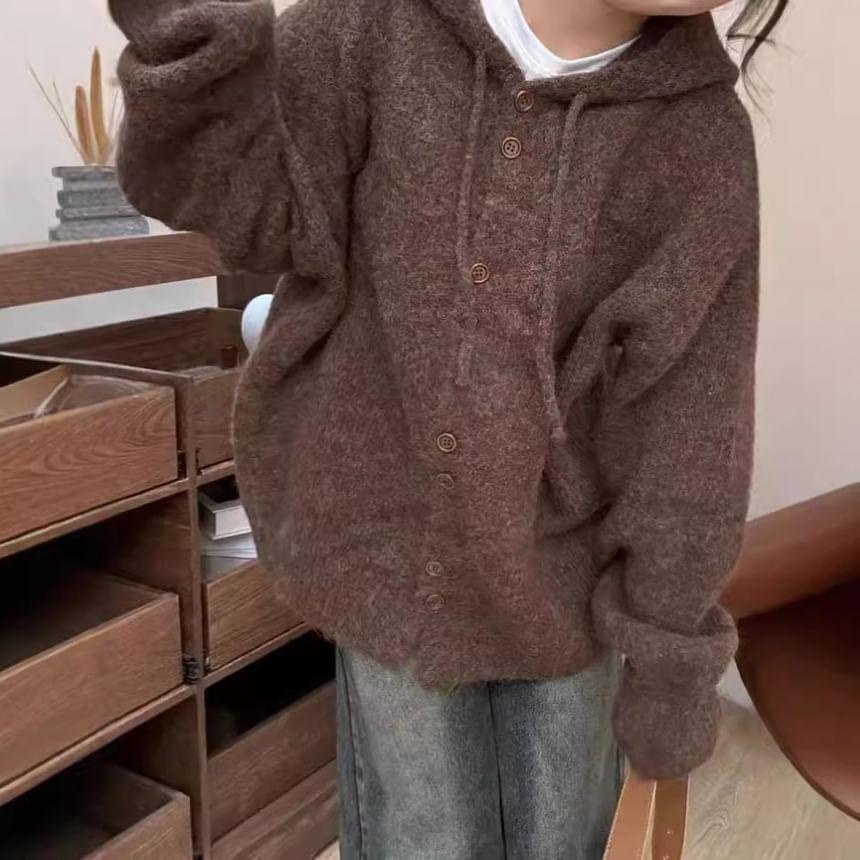 Plain Hooded Cardigan Product Image