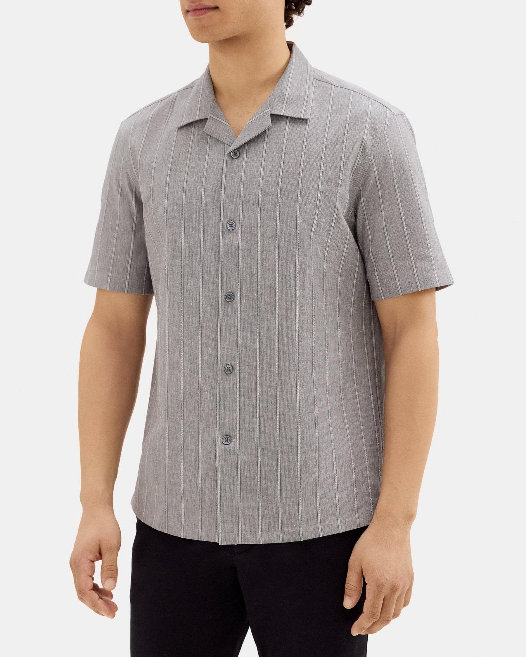 Short-Sleeve Camp Shirt in Textured Cotton-Blend Product Image