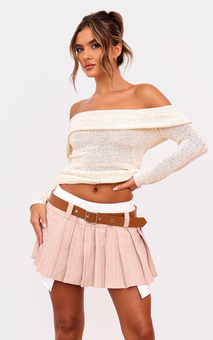 Cream Bobble Knit Bardot Top Product Image