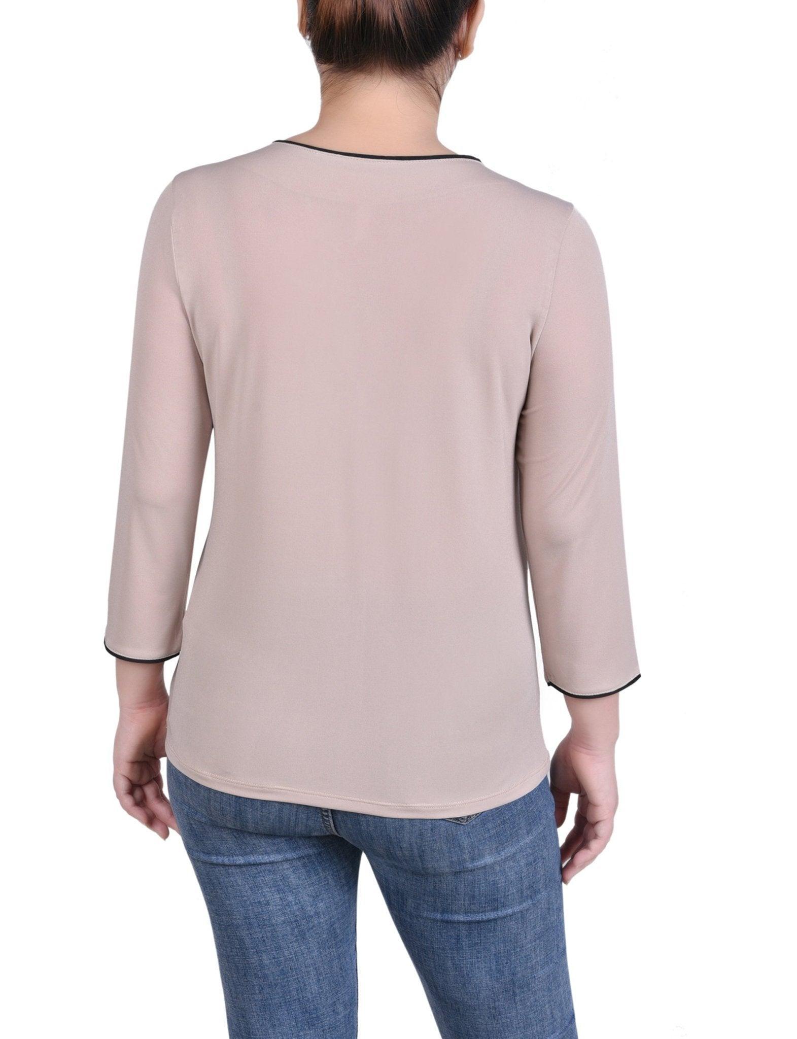 3/4 Sleeve Length Piped Top - Petite Product Image