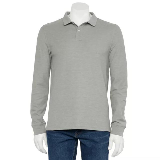 Mens Sonoma Goods For Life Long Sleeve Pique Polo Med Grey Product Image