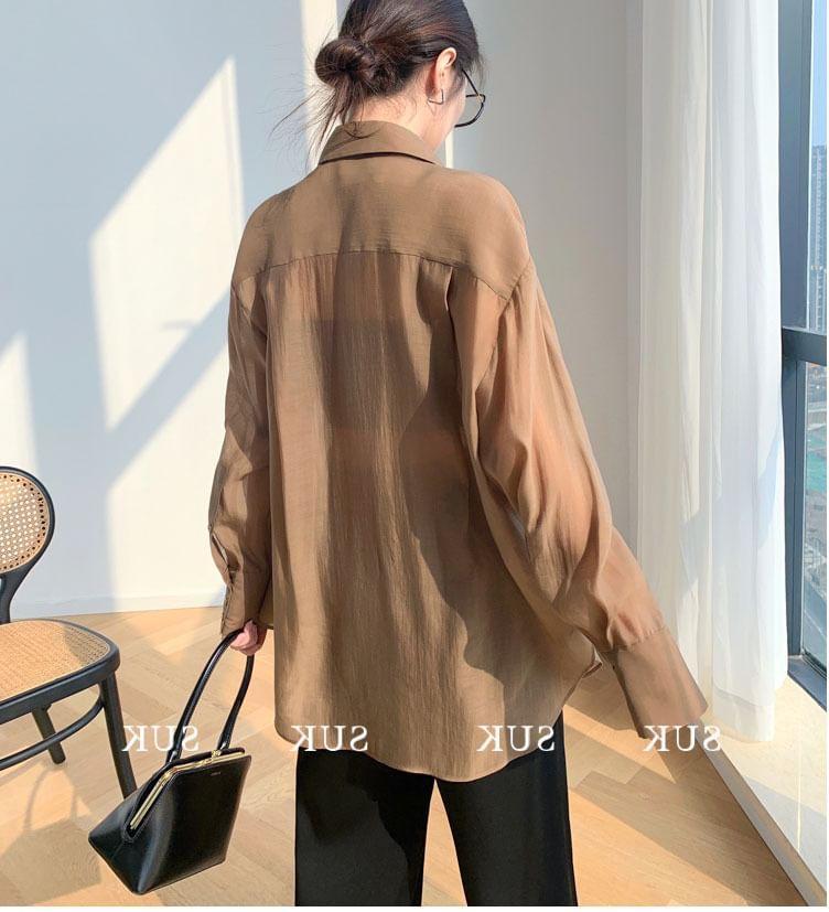 Long-Sleeve Plain Slit Shirt product image