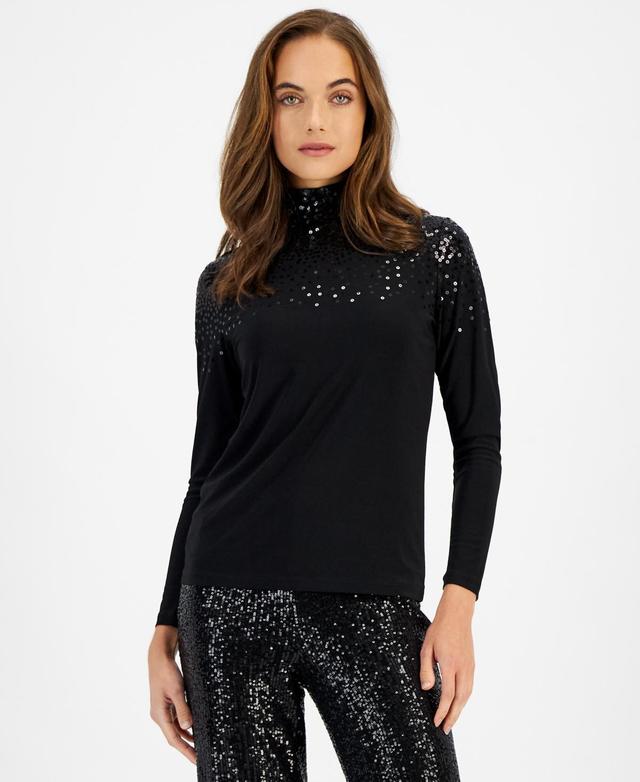 Anne Klein Womens Sequinned Turtleneck Top Product Image