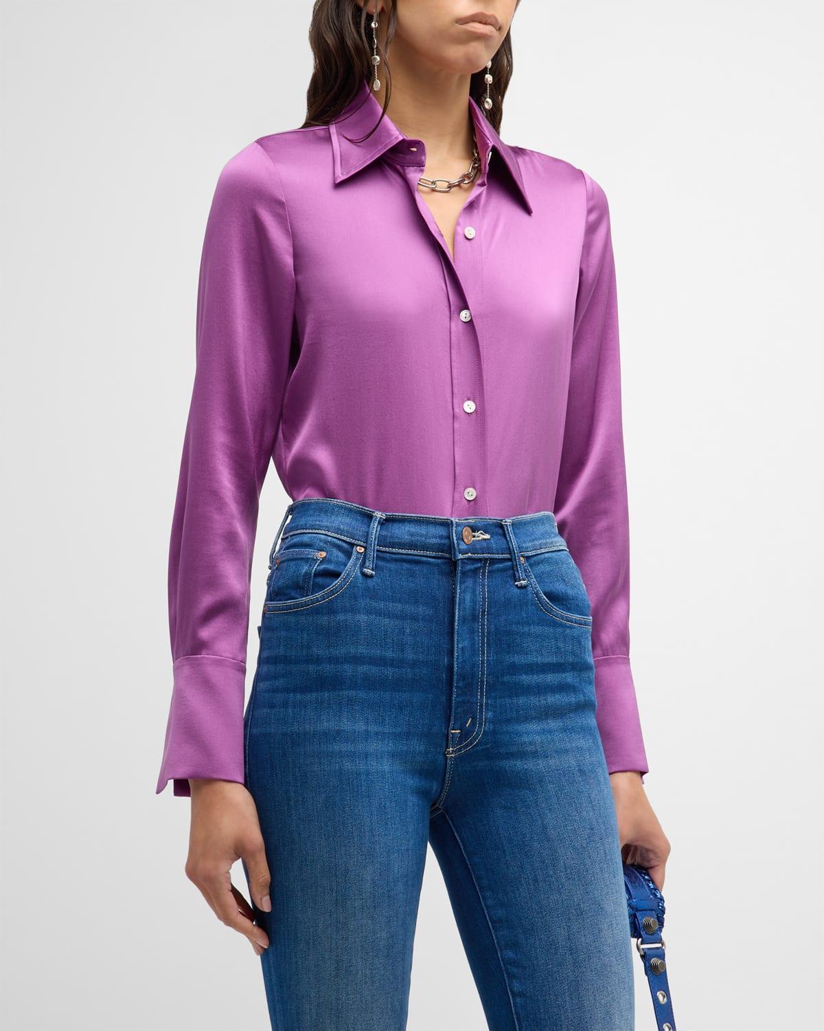 Ramy Brook Victoria Stretch Silk Satin Button-Up Blouse Product Image