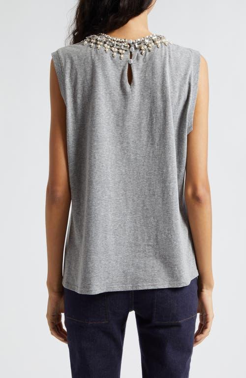 Brielle Faux-pearl Necklace Embellished T-shirt In Heather Grey Product Image