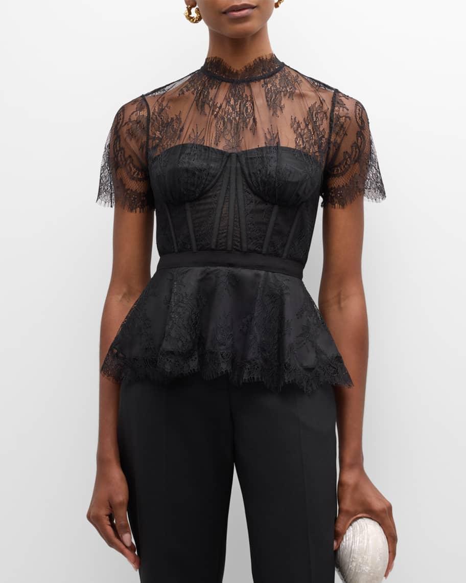 Kehlani Sheer Lace Short-Sleeve Peplum Bustier Top product image